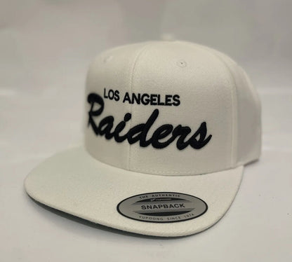 RETRO Los Angeles LA Raiders Script Classic Snapback Cap Hat Adjustable White