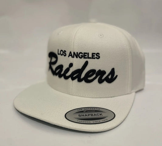 RETRO Los Angeles LA Raiders Script Classic Snapback Cap Hat Adjustable White