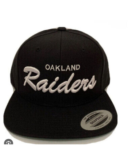 RETRO Oakland Raiders Script Classic Snapback Cap Hat Adjustable Black