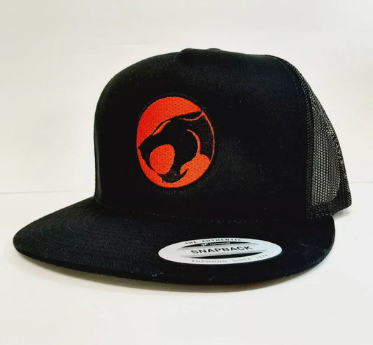 RETRO Thunder Cats Flat Bill Mesh Snapback Trucker Cap Hat Black Embroidered