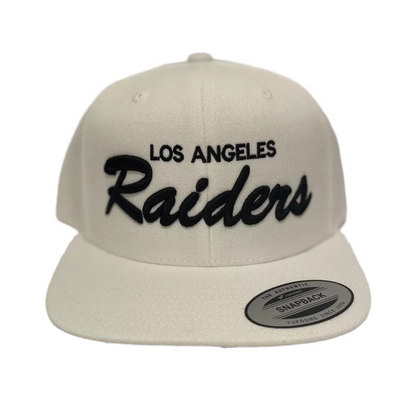 RETRO Los Angeles LA Raiders Script Classic Snapback Cap Hat Adjustable White