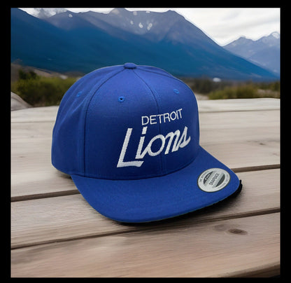 RETRO Detroit Michigan Lions Script Classic Snapback Cap Hat Adjustable Blue